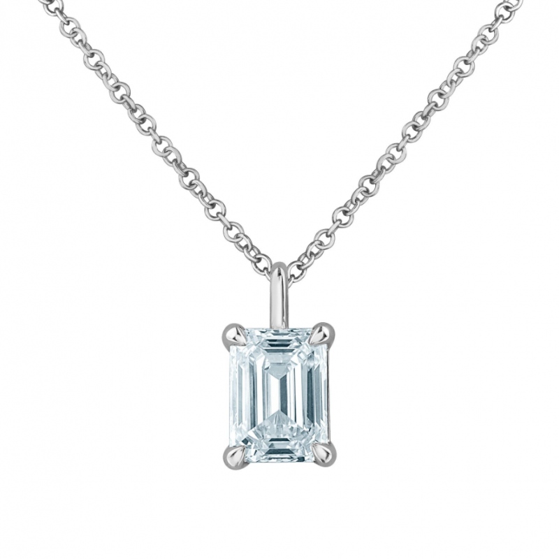 diamondevolution PP4328W/150C There's something about an emerald-cut stone that draws the eye, its straight linear facets creating