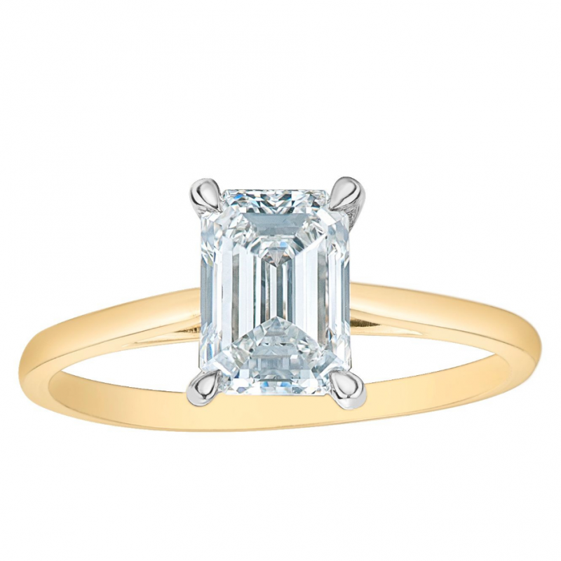 diamondevolution R10155YW/150 The classic solitaire gets a touch of fancy with this interpretation, a gorgeous emerald-cut lab-gro