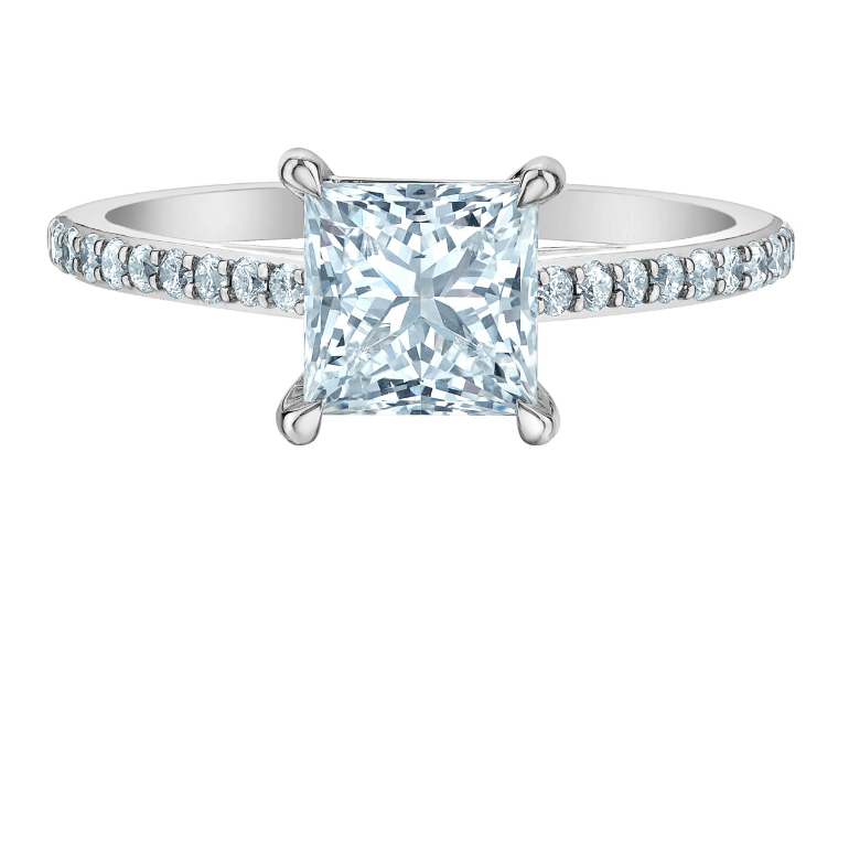 diamondevolution R31153WG/170 A single row of twinkling lab-grown diamonds sparkle along the shank of this gorgeous engagement rin